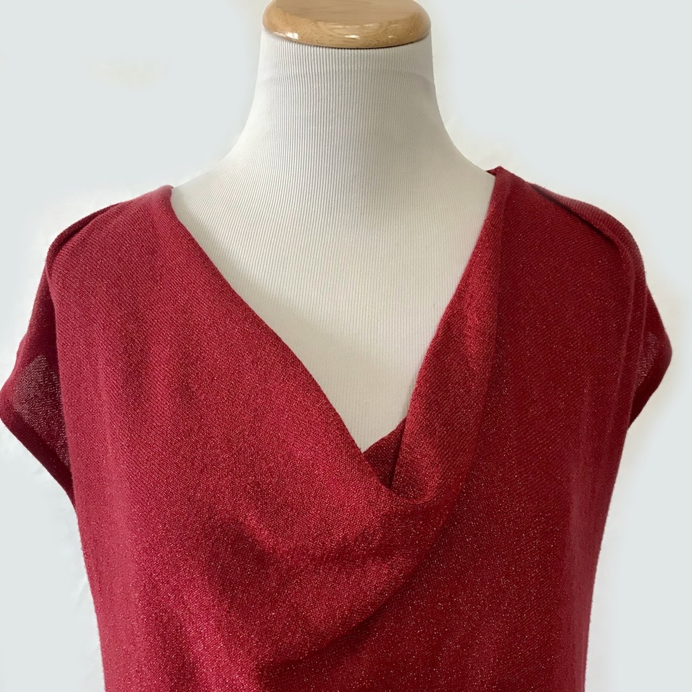 MICHAEL KORS: Red Metallic/Sparkly drape-neck tunic sweater